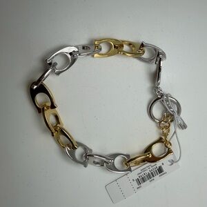Coach Two-Tone Gold and Silver interlocking C Link Bracelet NWT